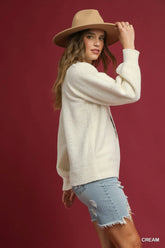 Umgee Textured Long Sleeve Sweater with Ribbed Trim OutfitFlow